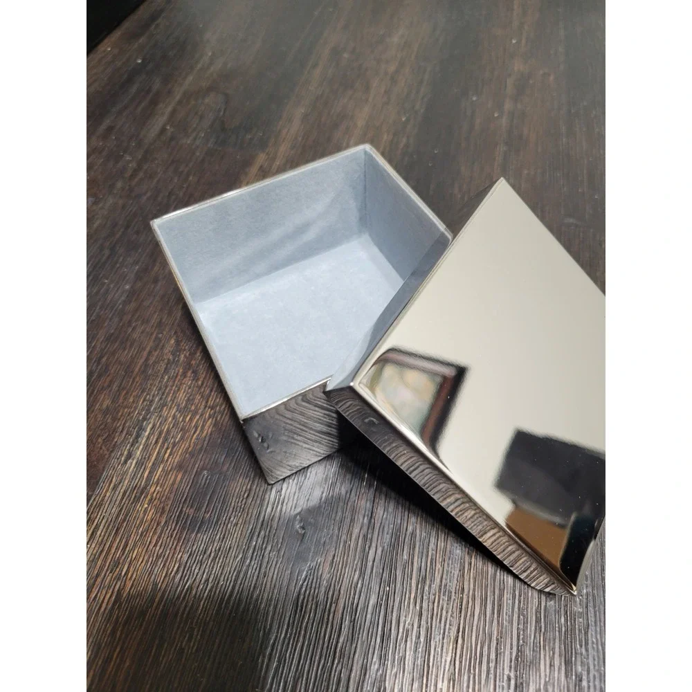 Silver Plated  Jewelry Trinket Square Box With Lid Grey velvet lined‎